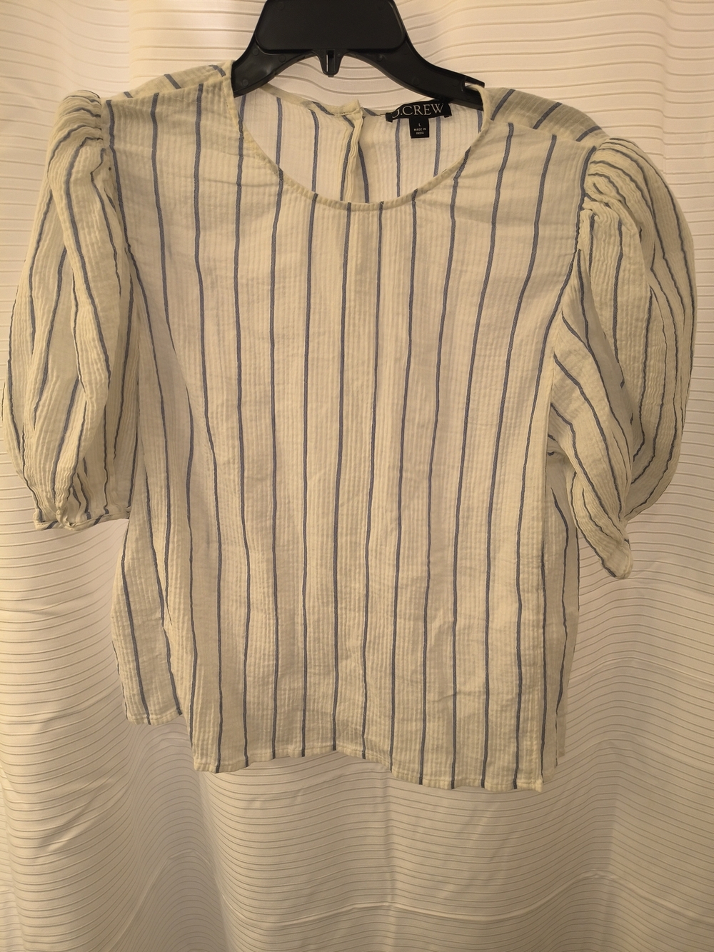 J. Crew Women's Cream & Blue Striped Puff-Sleeve Top